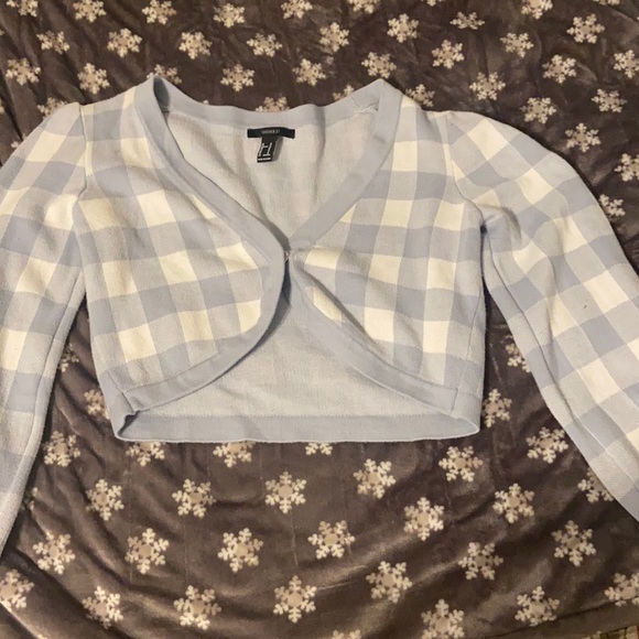 forever 21 cropped blue and white checkered cardigan - Picture 1 of 2